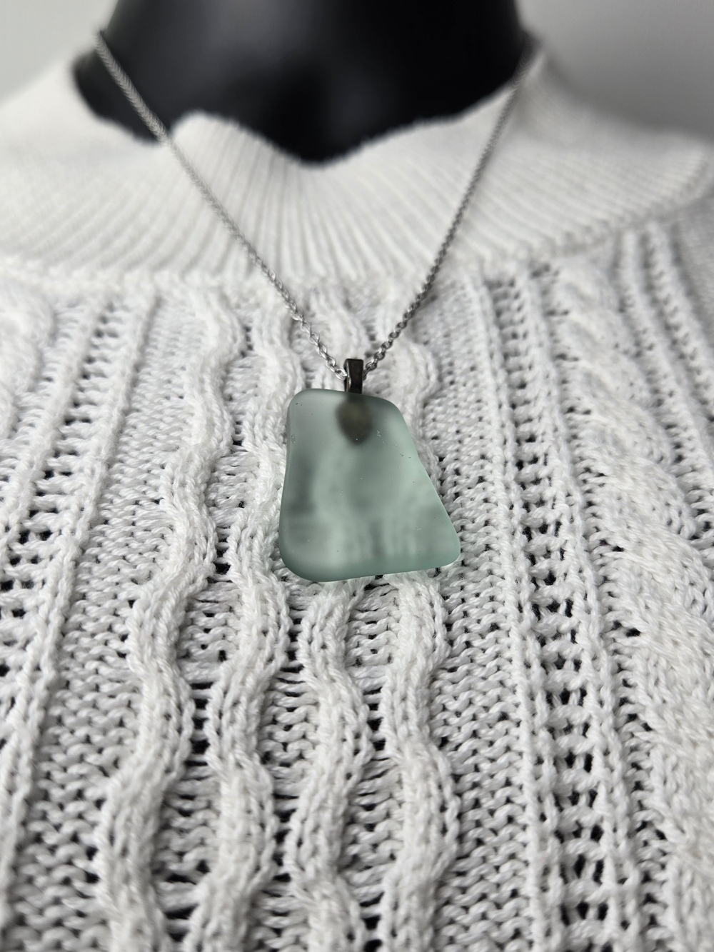 Hand Crafted Nova Scotia Sea Glass Pendant Necklace in Pale Aqua-Hand Crafted